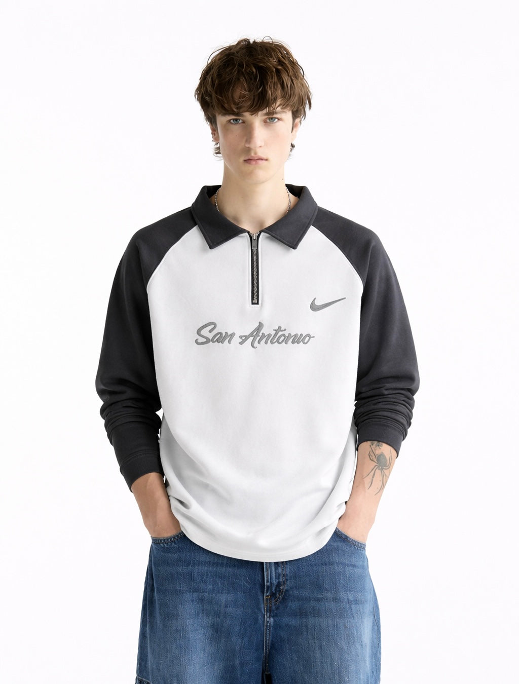 Men’s Contrast Raglan Quarter-Zip Sweatshirt